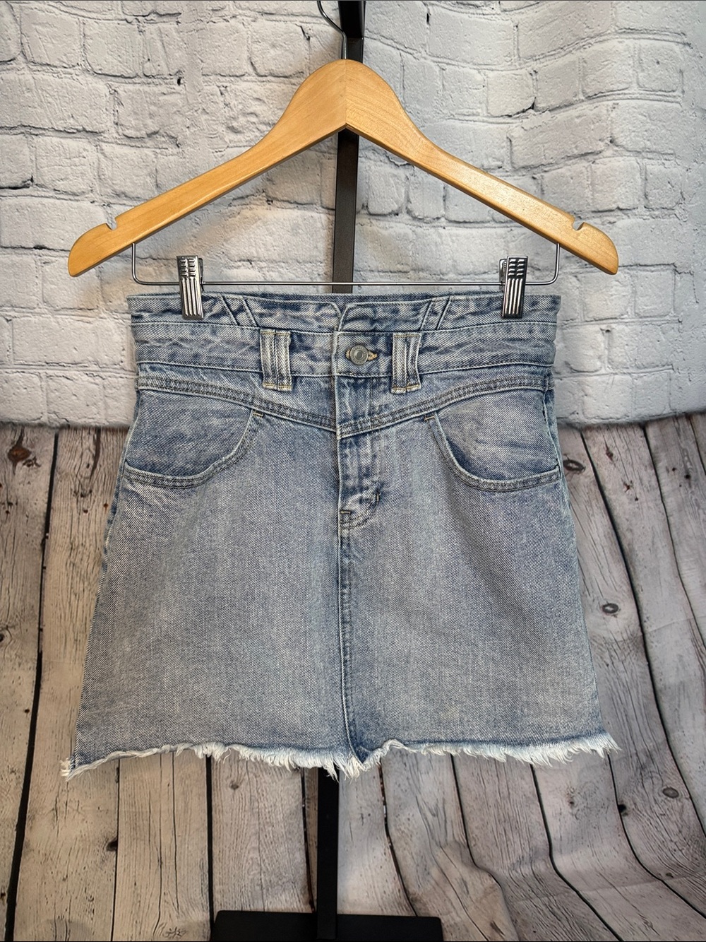 High-Rise Light Blue Denim Mini Skirt